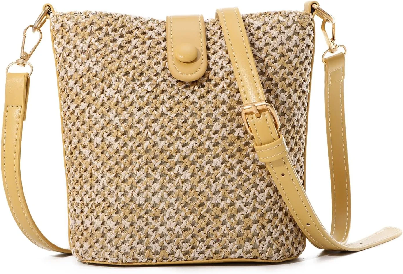 Oweisong Straw Crossbody Bags for Women Small Rattan Beach Purse and Handbags Summer Woven Bucket Shoulder Bag 2024