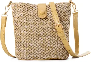 Oweisong Straw Crossbody Bags for Women Small Rattan Beach Purse and Handbags Summer Woven Bucket Shoulder Bag 2024