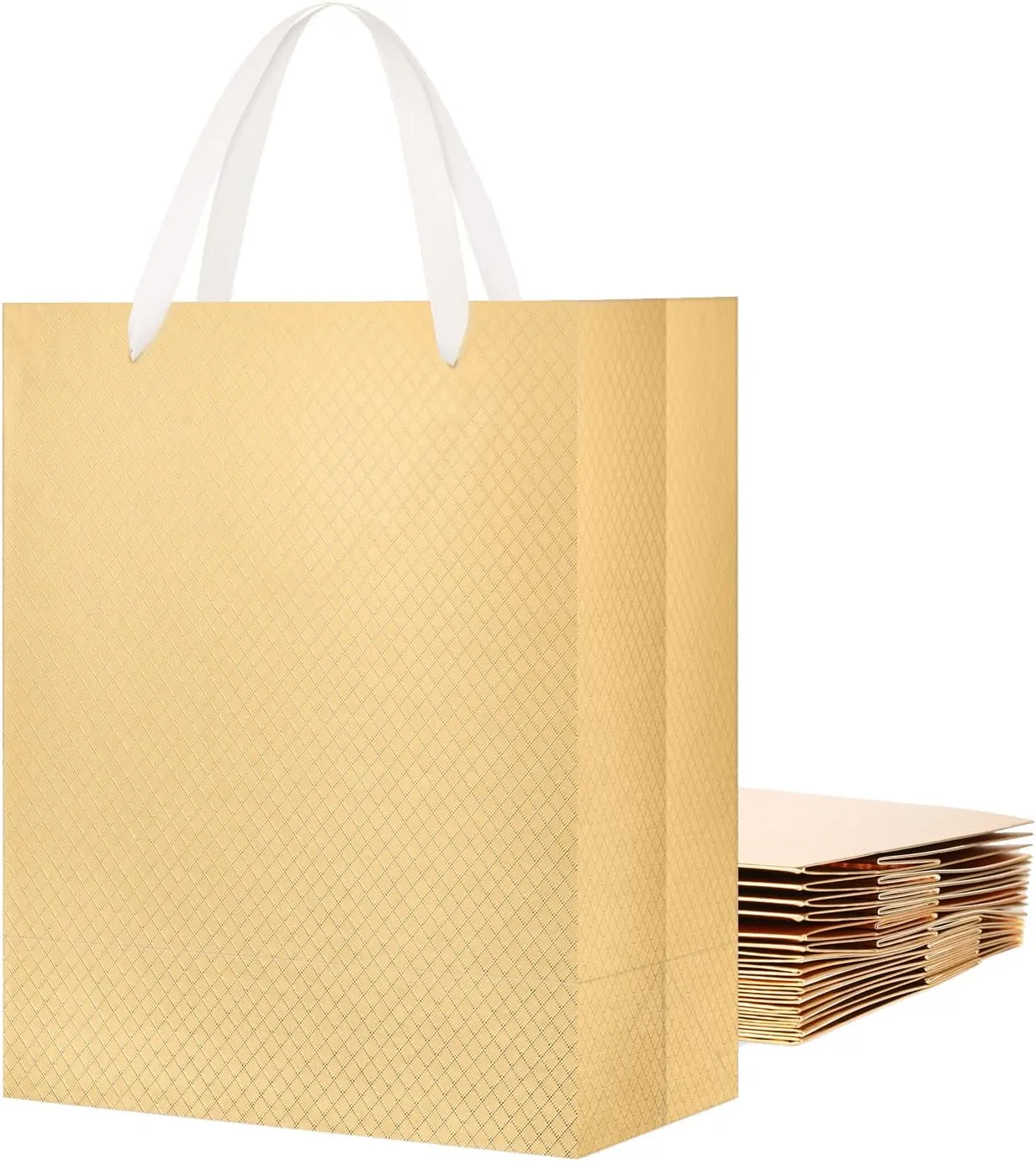 PACKHOME 12 Large Gift Bags 10x5x13 Inches, Gold Premium Gift Bags with Handles for Gift Giving (Matte Gold with Lattice Texture)