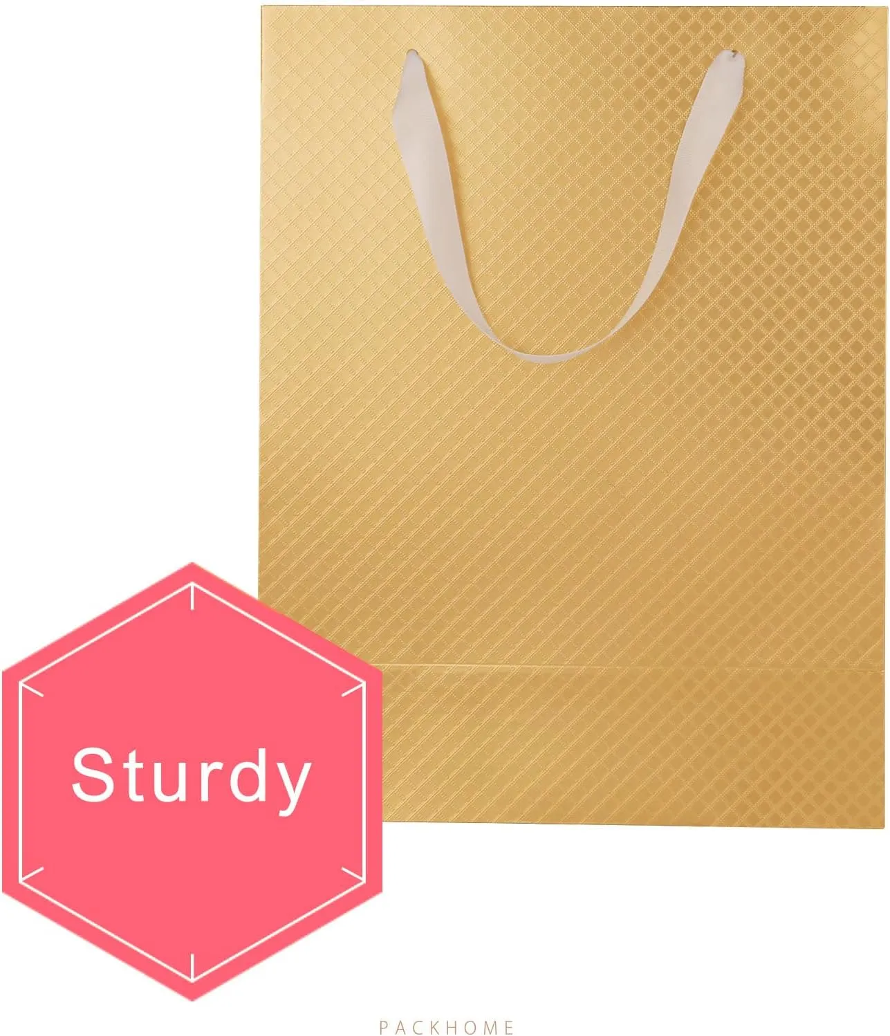 PACKHOME 12 Large Gift Bags 10x5x13 Inches, Gold Premium Gift Bags with Handles for Gift Giving (Matte Gold with Lattice Texture)