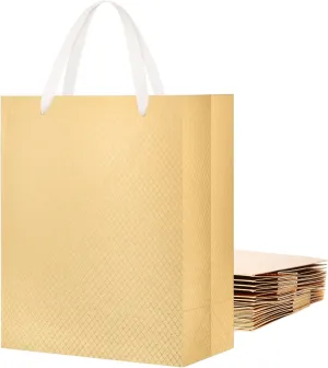 PACKHOME 12 Large Gift Bags 10x5x13 Inches, Gold Premium Gift Bags with Handles for Gift Giving (Matte Gold with Lattice Texture)