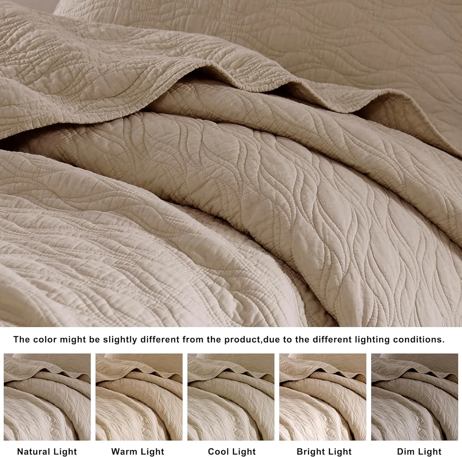 palassio Beige 100% Cotton Quilt Twin Size Bedding Sets with Pillow Sham, Tan Lightweight Soft Bedspread Coverlet, Quilted Comforter Bed Cover for All Season, 2 Pieces, 68x86 inches