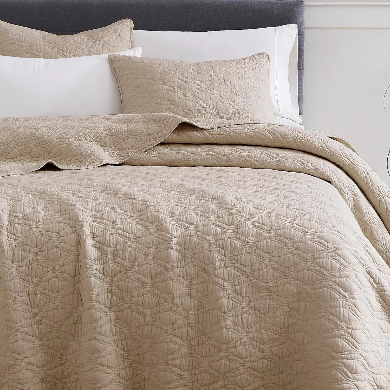 palassio Beige 100% Cotton Quilt Twin Size Bedding Sets with Pillow Sham, Tan Lightweight Soft Bedspread Coverlet, Quilted Comforter Bed Cover for All Season, 2 Pieces, 68x86 inches