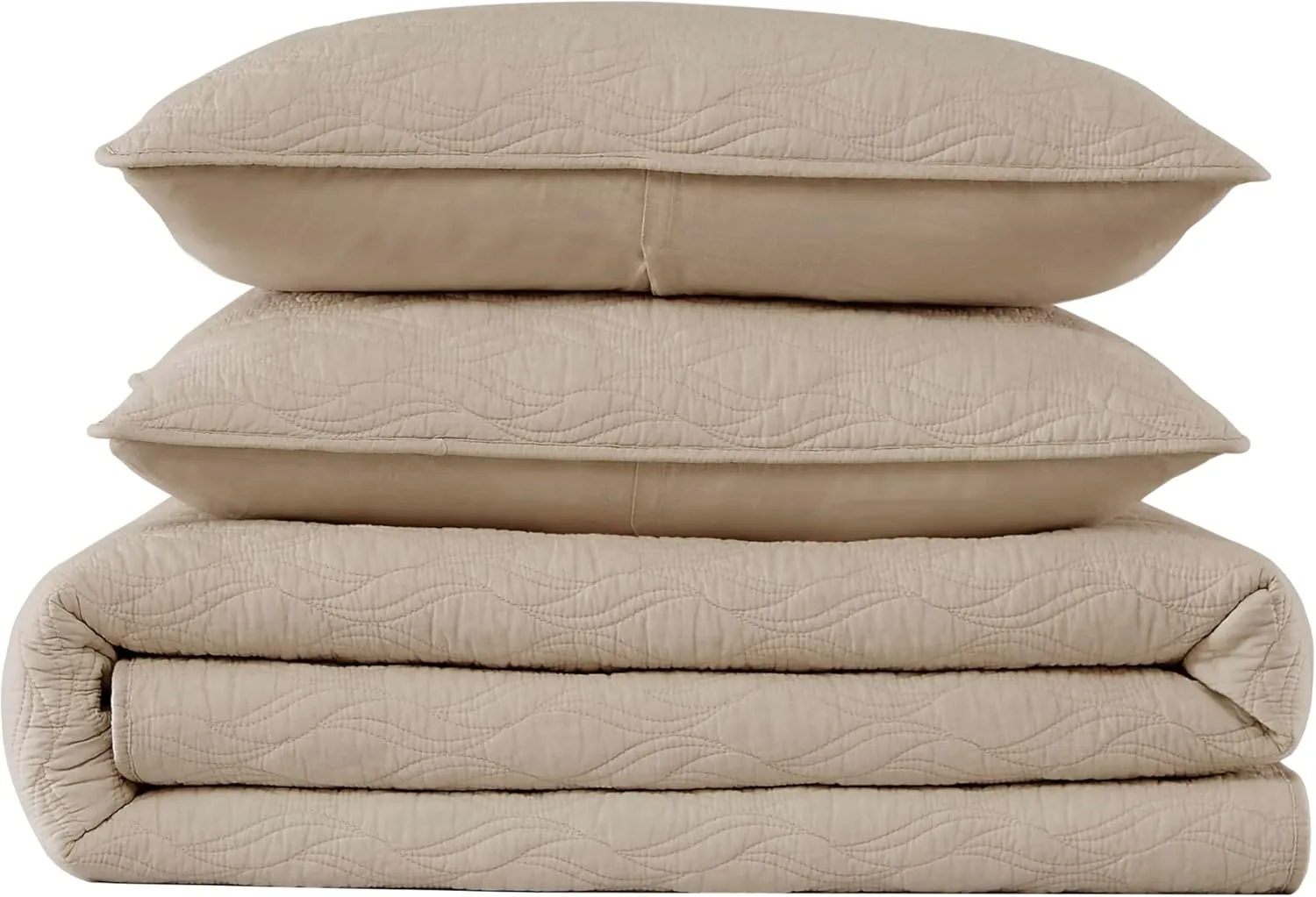 palassio Beige 100% Cotton Quilt Twin Size Bedding Sets with Pillow Sham, Tan Lightweight Soft Bedspread Coverlet, Quilted Comforter Bed Cover for All Season, 2 Pieces, 68x86 inches