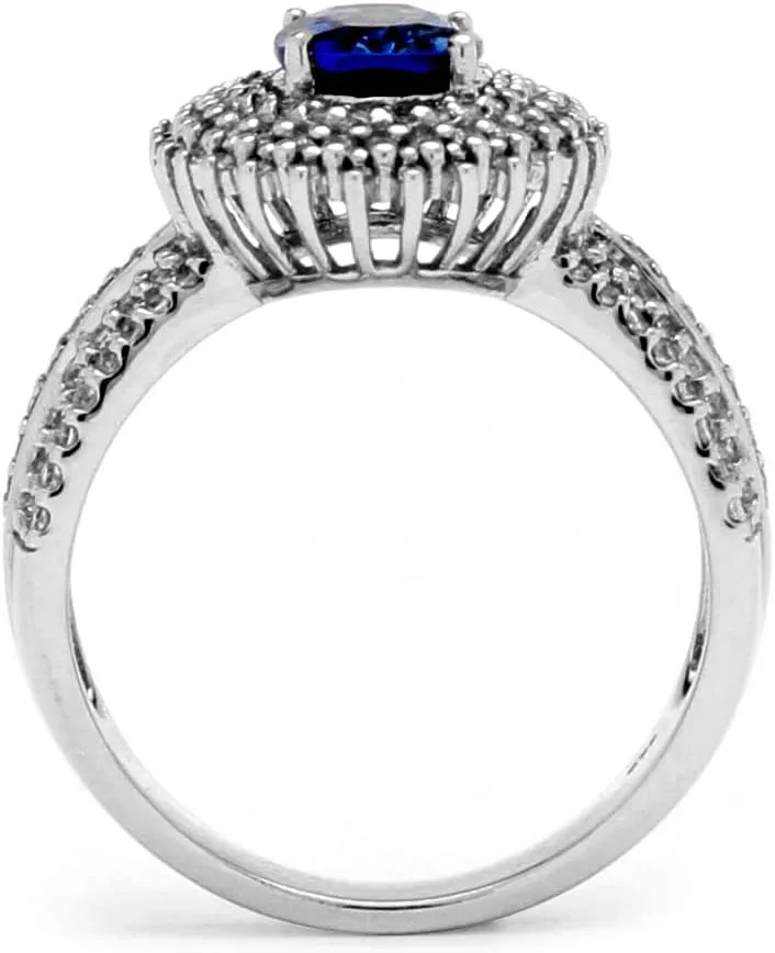 PalmBeach Platinum-plated Sterling Silver Oval Cut Created Blue Sapphire and Round Cubic Zirconia Engagement Ring Sizes 5-10