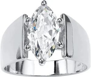PalmBeach Sterling Silver Marquise Shaped Cubic Zirconia Wide Band Solitaire Engagement Ring Sizes 5-12