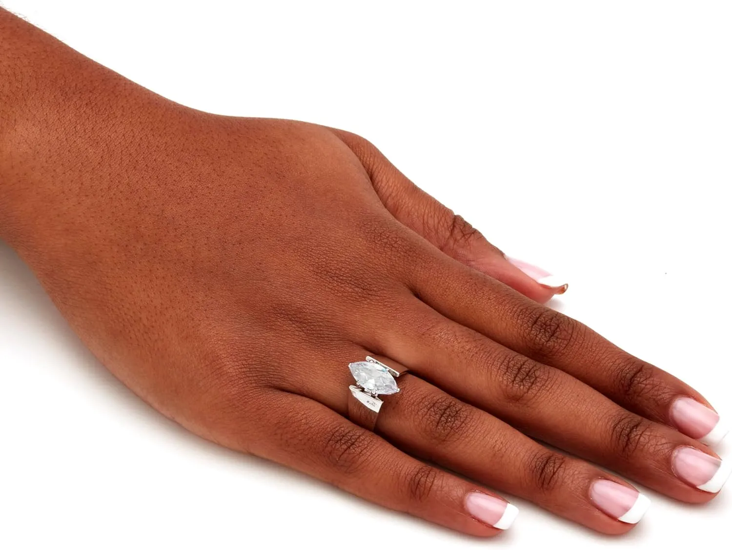 PalmBeach Sterling Silver Marquise Shaped Cubic Zirconia Wide Band Solitaire Engagement Ring Sizes 5-12