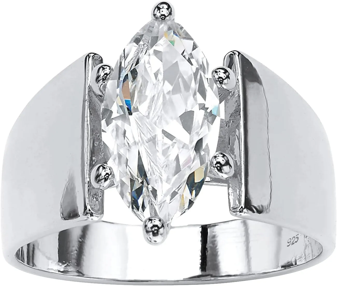 PalmBeach Sterling Silver Marquise Shaped Cubic Zirconia Wide Band Solitaire Engagement Ring Sizes 5-12