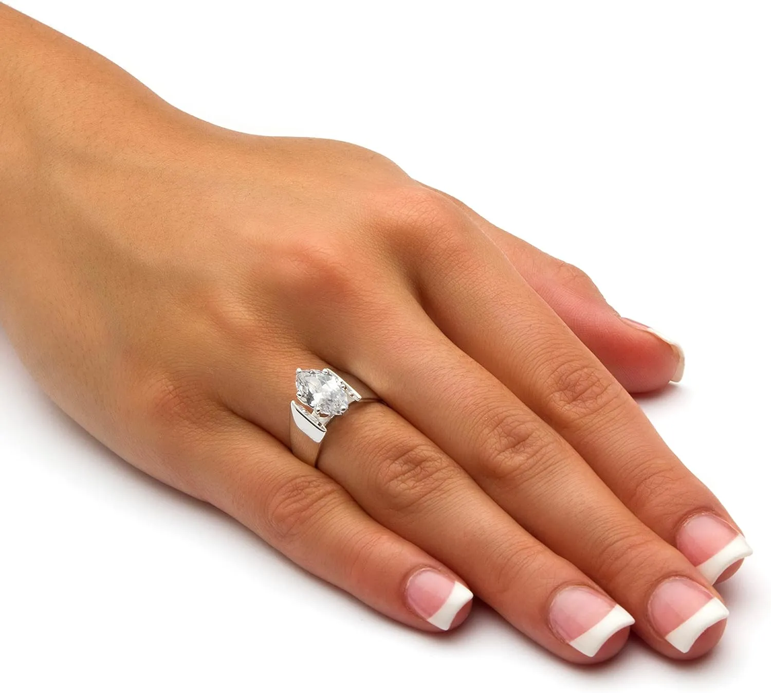 PalmBeach Sterling Silver Marquise Shaped Cubic Zirconia Wide Band Solitaire Engagement Ring Sizes 5-12