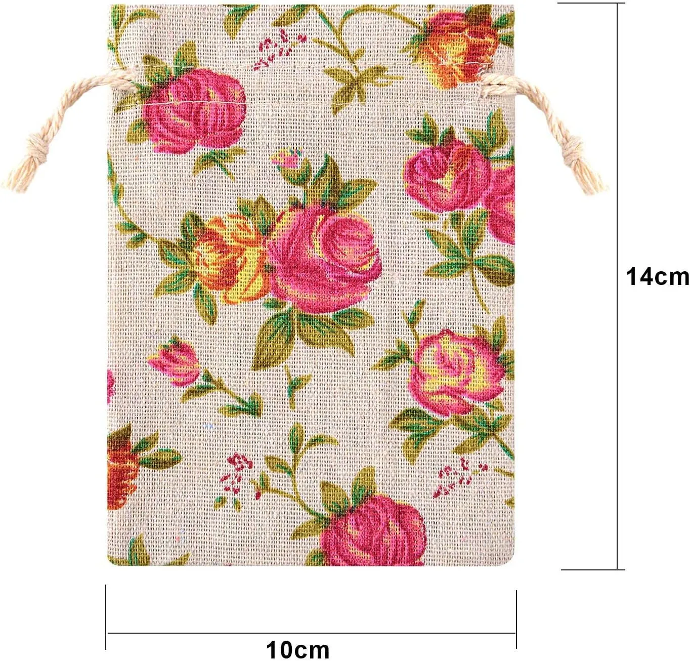 Pangda 30 Pieces Small Size Rose Drawstring Bags Burlap Flower Pouch Bag Linen Gift Pocket Jewelry Pouch for Wedding DIY Craft Party (3.9 x 5 Inch)