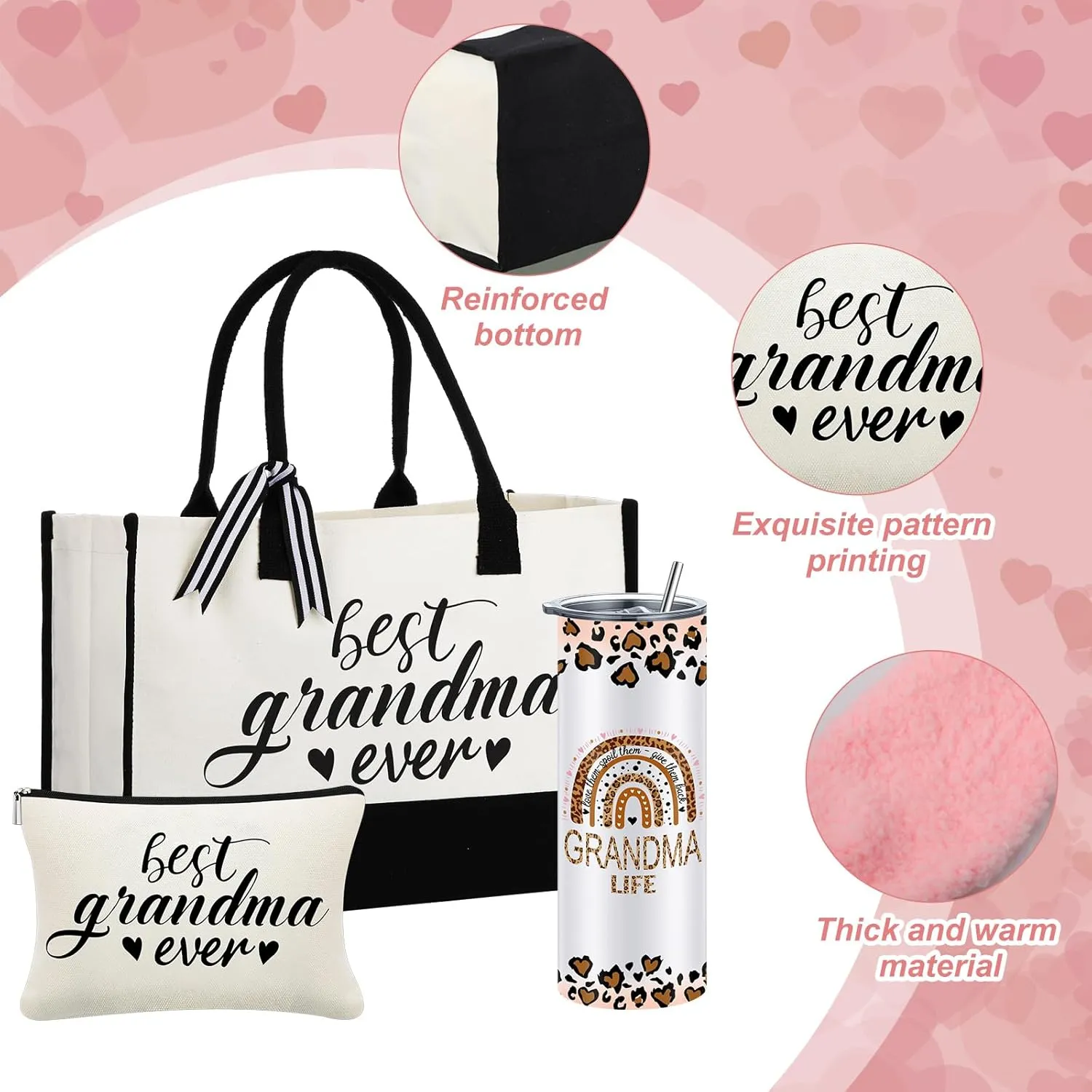 Paterr 7 Pcs Best Grandma Nana Gifts 20oz Stainless Steel Tumbler Tote Bag Sock Keychain Gift Card for Mother's Day