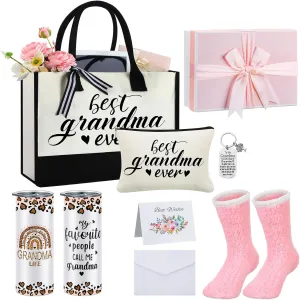 Paterr 7 Pcs Best Grandma Nana Gifts 20oz Stainless Steel Tumbler Tote Bag Sock Keychain Gift Card for Mother's Day