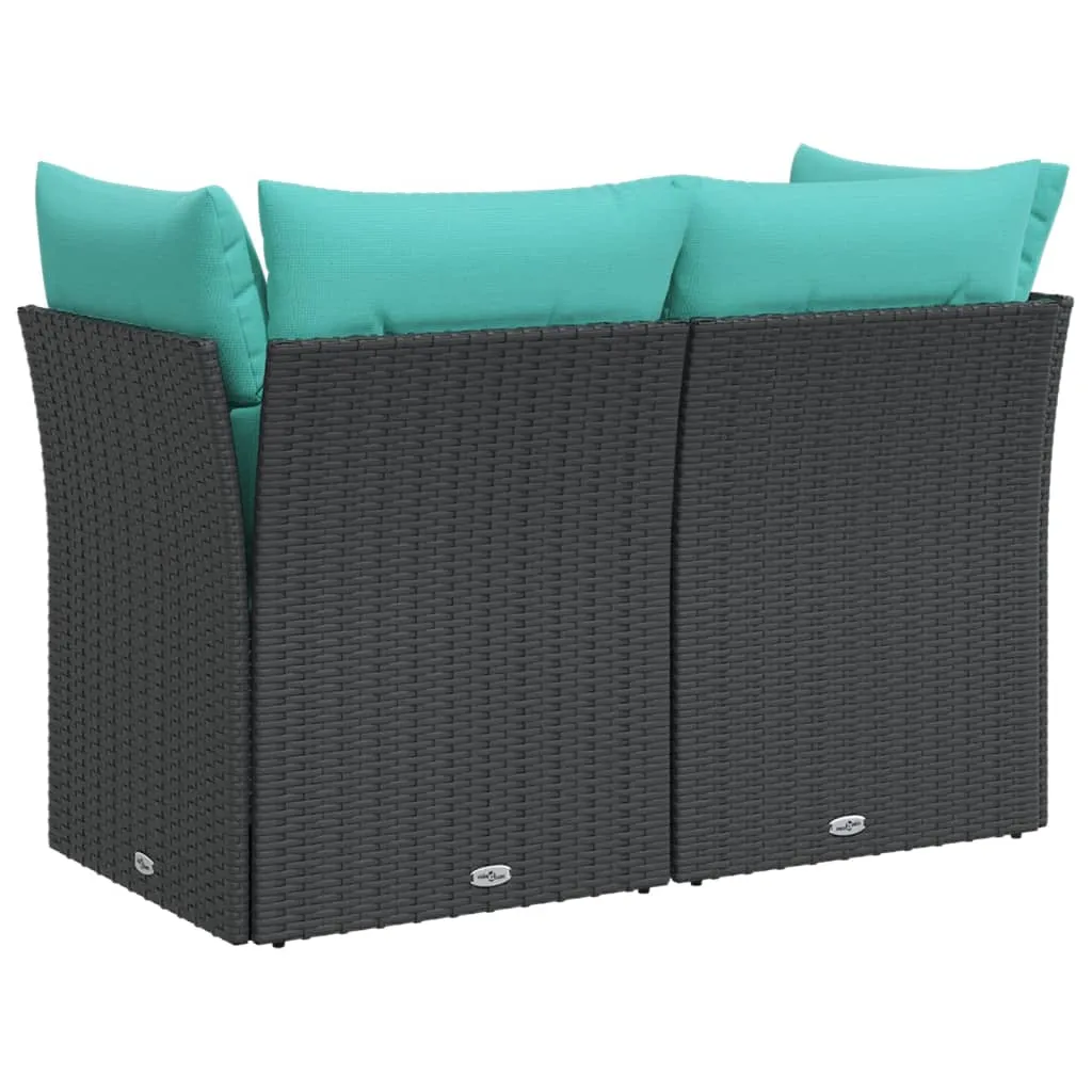 Patio Sofa with Cushions 2-Seater Black Poly Rattan