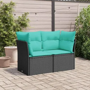 Patio Sofa with Cushions 2-Seater Black Poly Rattan