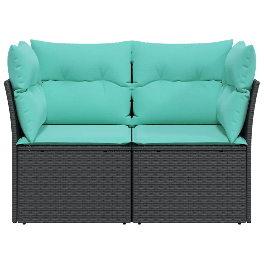 Patio Sofa with Cushions 2-Seater Black Poly Rattan