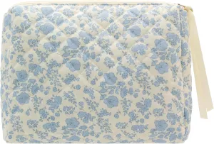PAZIMIIK Cotton Makeup Bag for Women Large Quilted Travel Cosmetic Pouch Girls' Make Up Organizer,Little Flower Blue