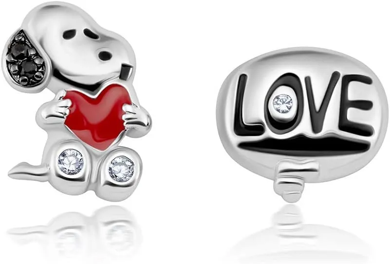 Peanuts By Crislu Snoopy's Love Earrings - Silver color