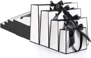 PerKoop 24 Pcs Gift Bags with Handles Thank You Kraft Paper Reusable Elegant Bags with Bow Ribbon 4 Sizes for Wedding,birthday,bridesmaid,anniversary,bridal Shower, Mother's Day(White Black)