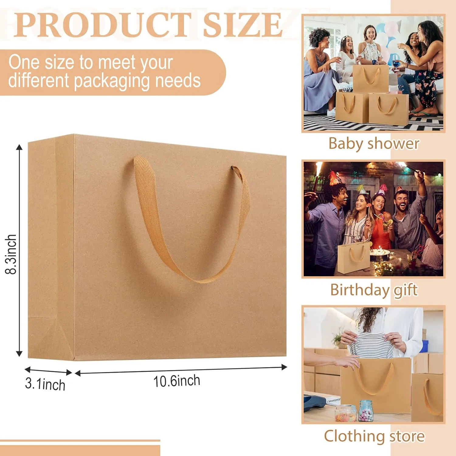 PerKoop 40 Pack Kraft Gift Handled Paper Bags Bulk, Shopping Kraft Heavy Duty Bags for Gift Wrap, Dessert, Business, Boutique, Party Favors(Brown)