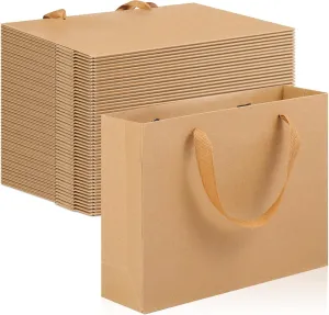 PerKoop 40 Pack Kraft Gift Handled Paper Bags Bulk, Shopping Kraft Heavy Duty Bags for Gift Wrap, Dessert, Business, Boutique, Party Favors(Brown)