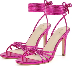 Perphy Knot Strappy Lace Up Metallic Stiletto Heel Sandals for Women