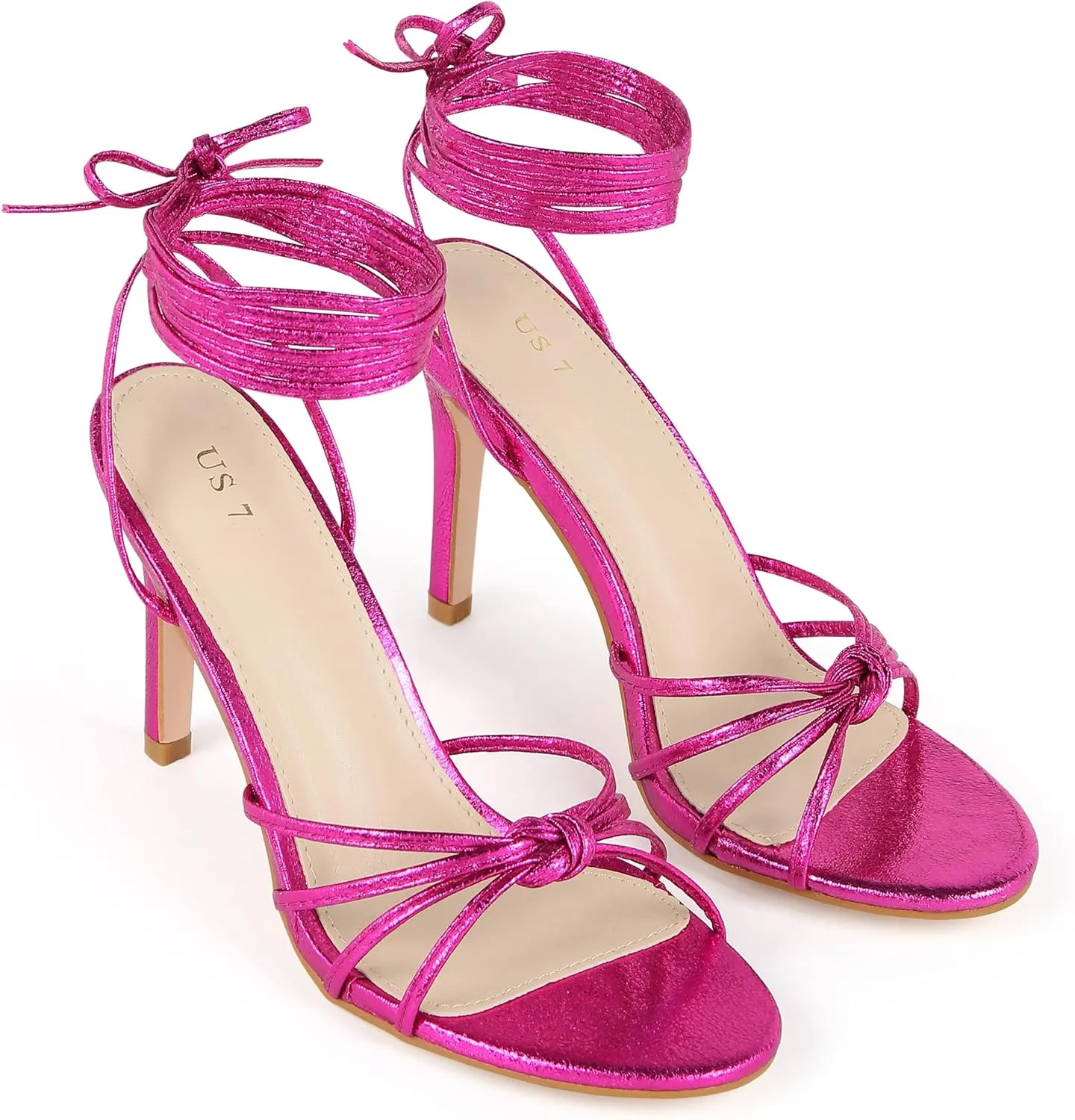 Perphy Knot Strappy Lace Up Metallic Stiletto Heel Sandals for Women