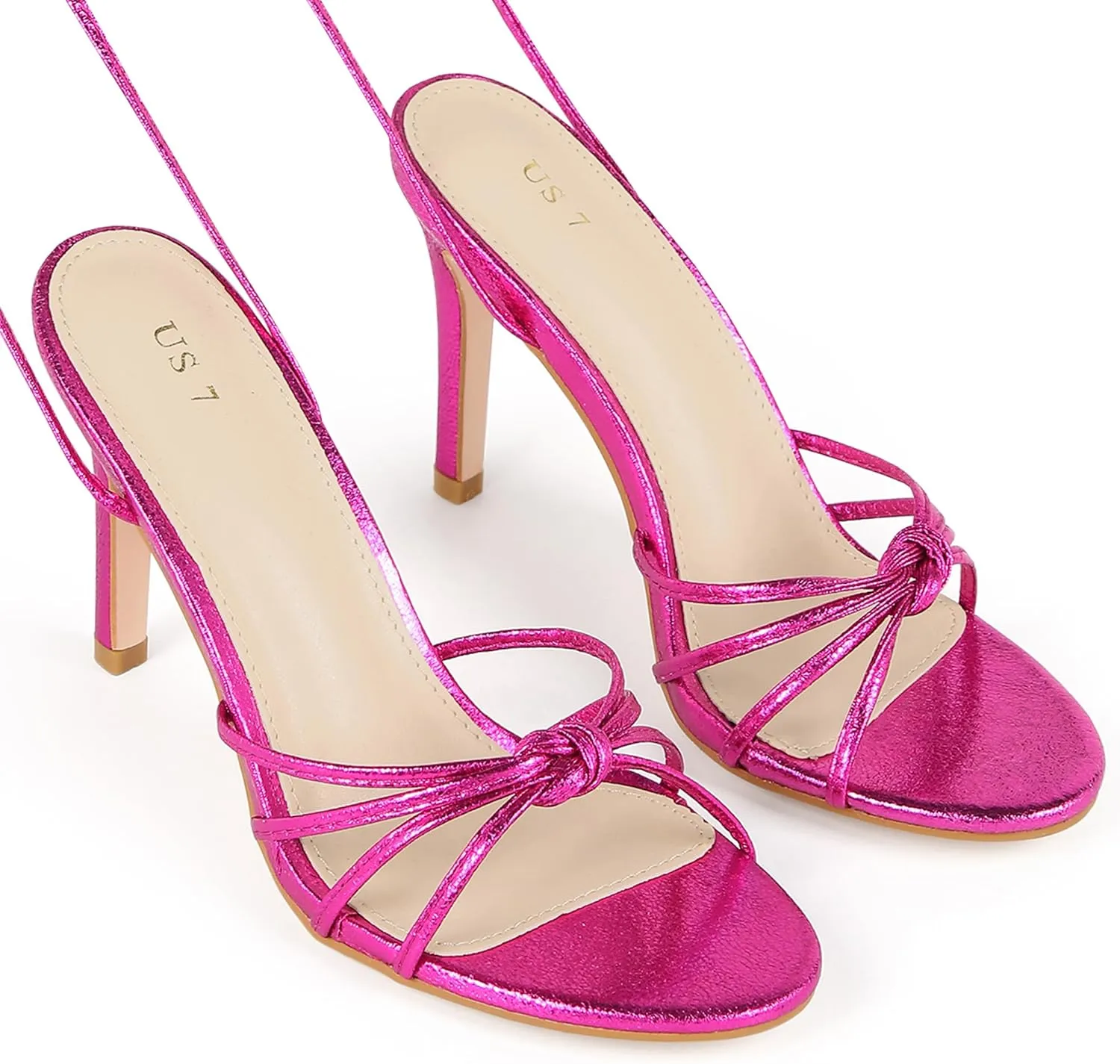 Perphy Knot Strappy Lace Up Metallic Stiletto Heel Sandals for Women