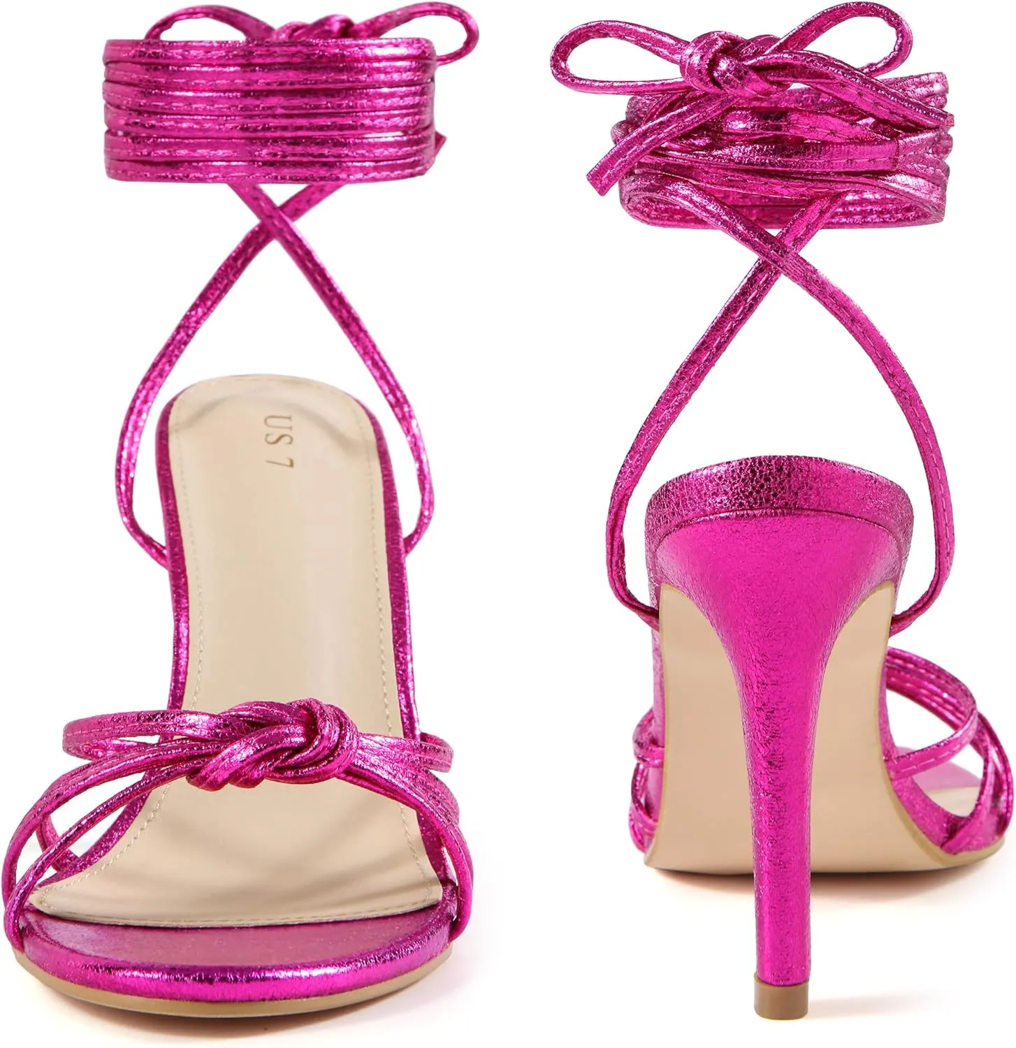 Perphy Knot Strappy Lace Up Metallic Stiletto Heel Sandals for Women