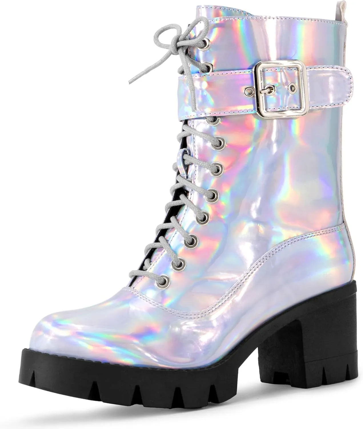 Perphy Platform Lace Up Round Toe Chunky Heel Combat Boots for Women