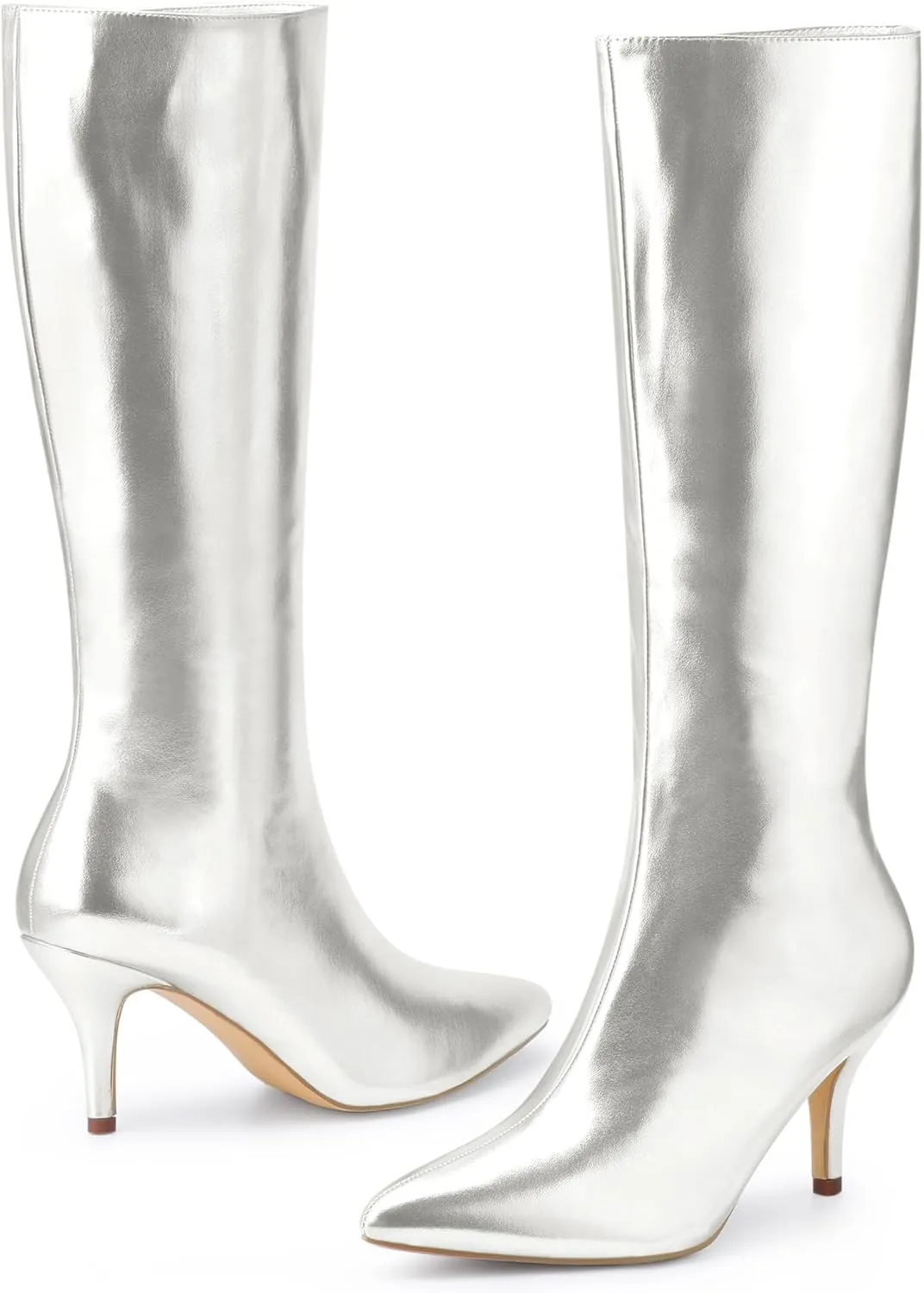 Perphy Pointed Toe Stiletto Heels Metallic Knee High Boots for Women