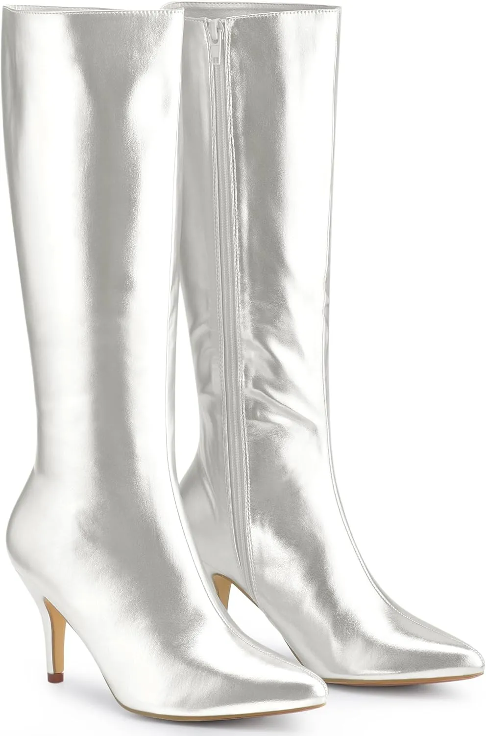 Perphy Pointed Toe Stiletto Heels Metallic Knee High Boots for Women