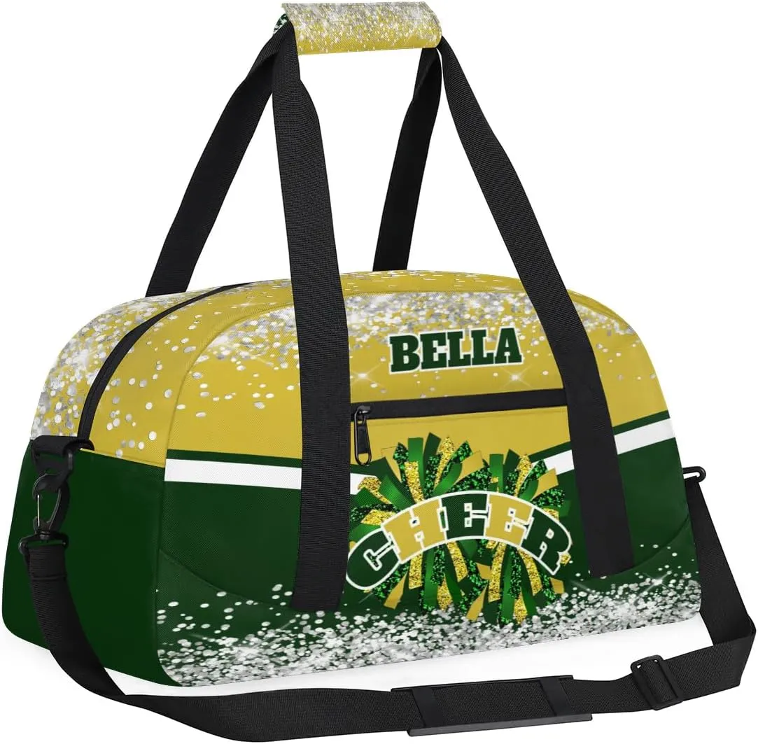 Personalized Cheer Bag Dance Bag for Girl, Custom Gym Bag Sport Duffel Bag, Weekender Bags Travel Duffel Bag Green Gold Glam