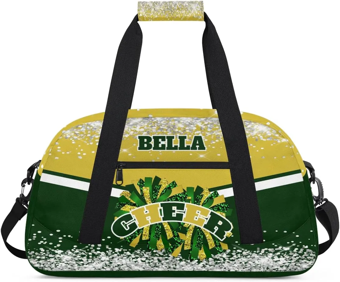 Personalized Cheer Bag Dance Bag for Girl, Custom Gym Bag Sport Duffel Bag, Weekender Bags Travel Duffel Bag Green Gold Glam