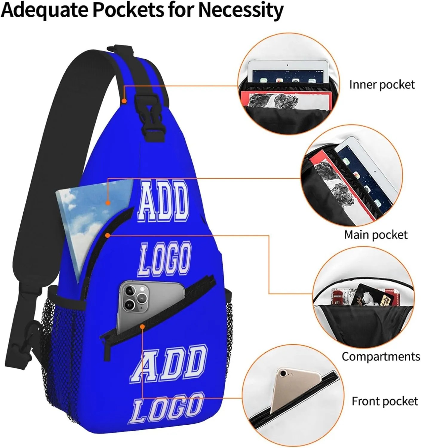 Personalized Custom Chest bags for Women and Men add your Picture Or Text design personalized leisure Sports Crossbody bag Blue