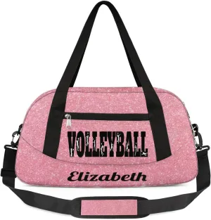 Personalized Custom Girls Dance Bag, Custom Name Sports Gym Bag Kids Duffel Bags Customized Travel Duffel Bag Overnight Weekender Sleepover Tote Bag for Girls, Rose Golden Glitter Sports Volleyball