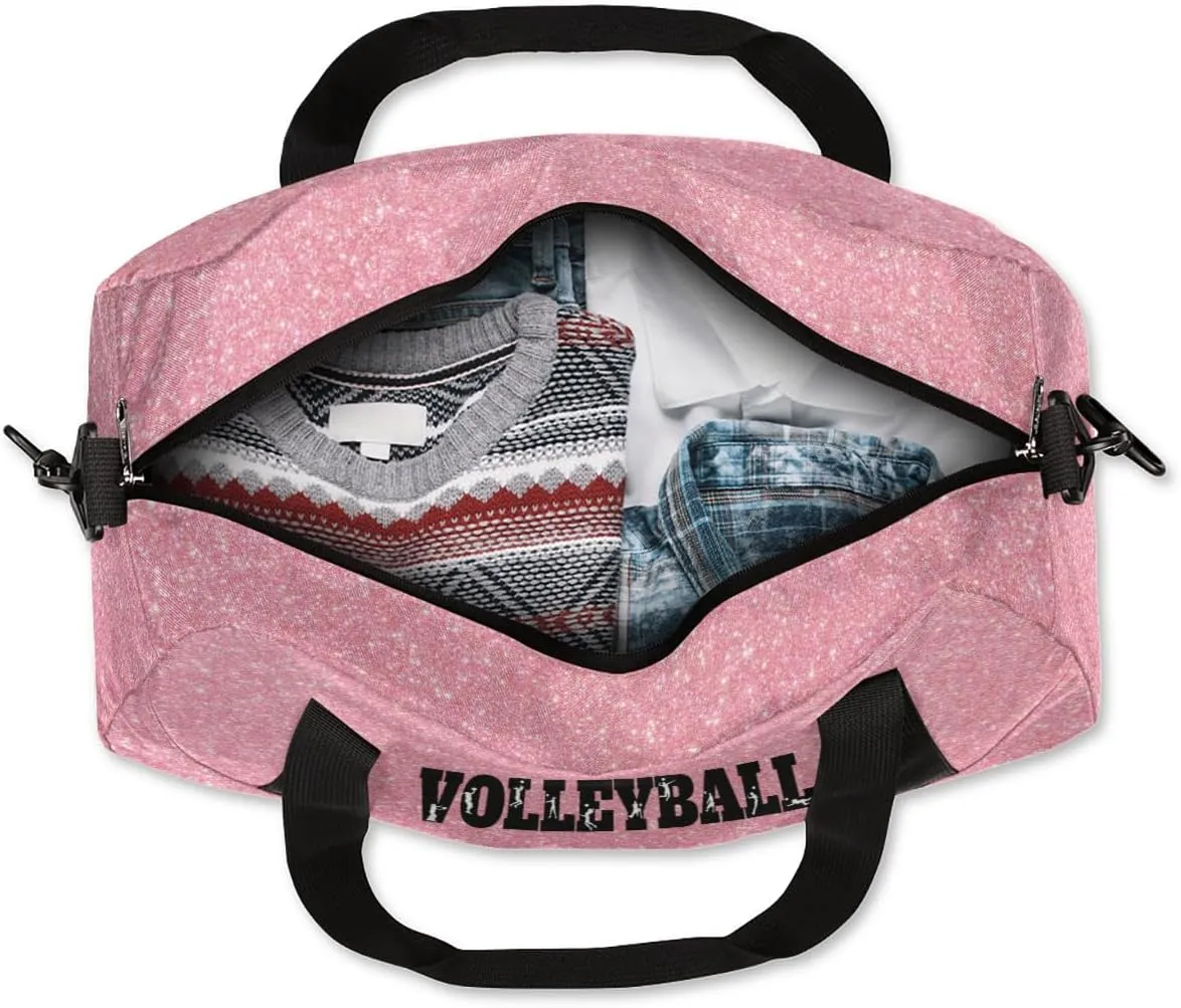 Personalized Custom Girls Dance Bag, Custom Name Sports Gym Bag Kids Duffel Bags Customized Travel Duffel Bag Overnight Weekender Sleepover Tote Bag for Girls, Rose Golden Glitter Sports Volleyball