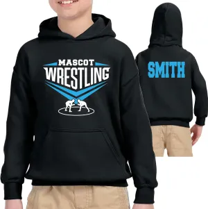 Personalized Design Wrestling Team Design Youth Sized Heavy Cotton Blend Hoodie Sweatshirt Team Spirit Wear - 1495.18500b.blk/blu