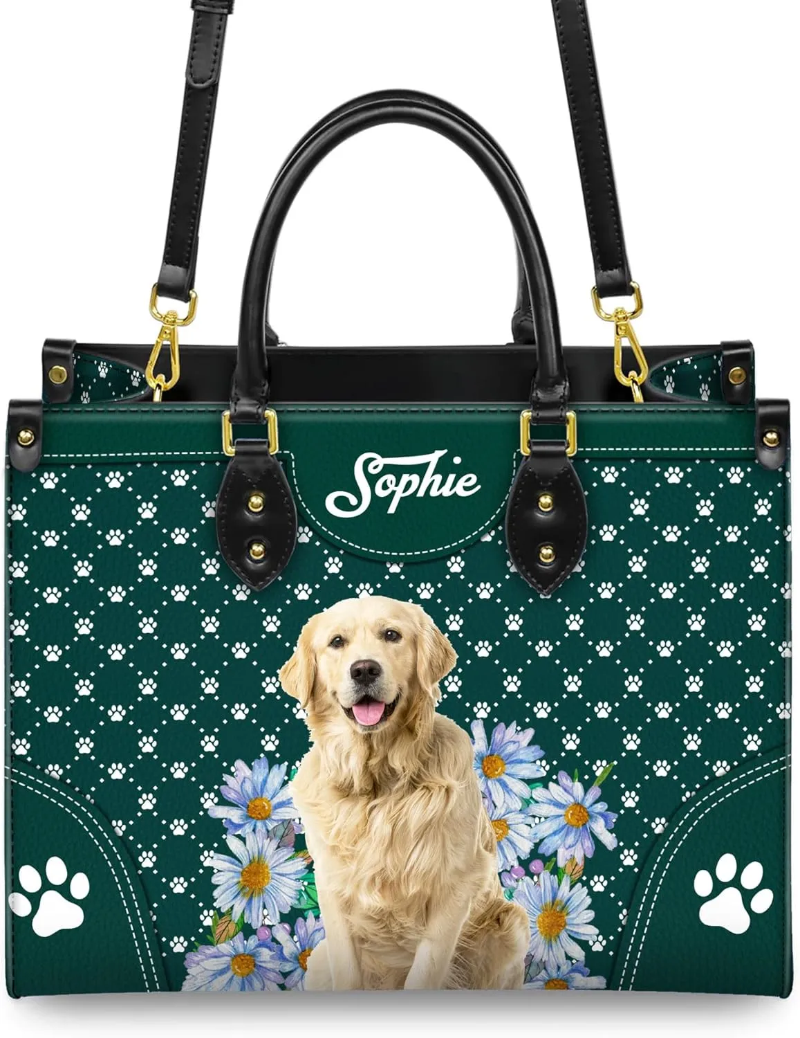 Personalized Golden Retriever Dog Handbags, Custom Name Dog Leather Bags, Purses, Shoulder Bag, Gift For Dog Mom Dog Lover