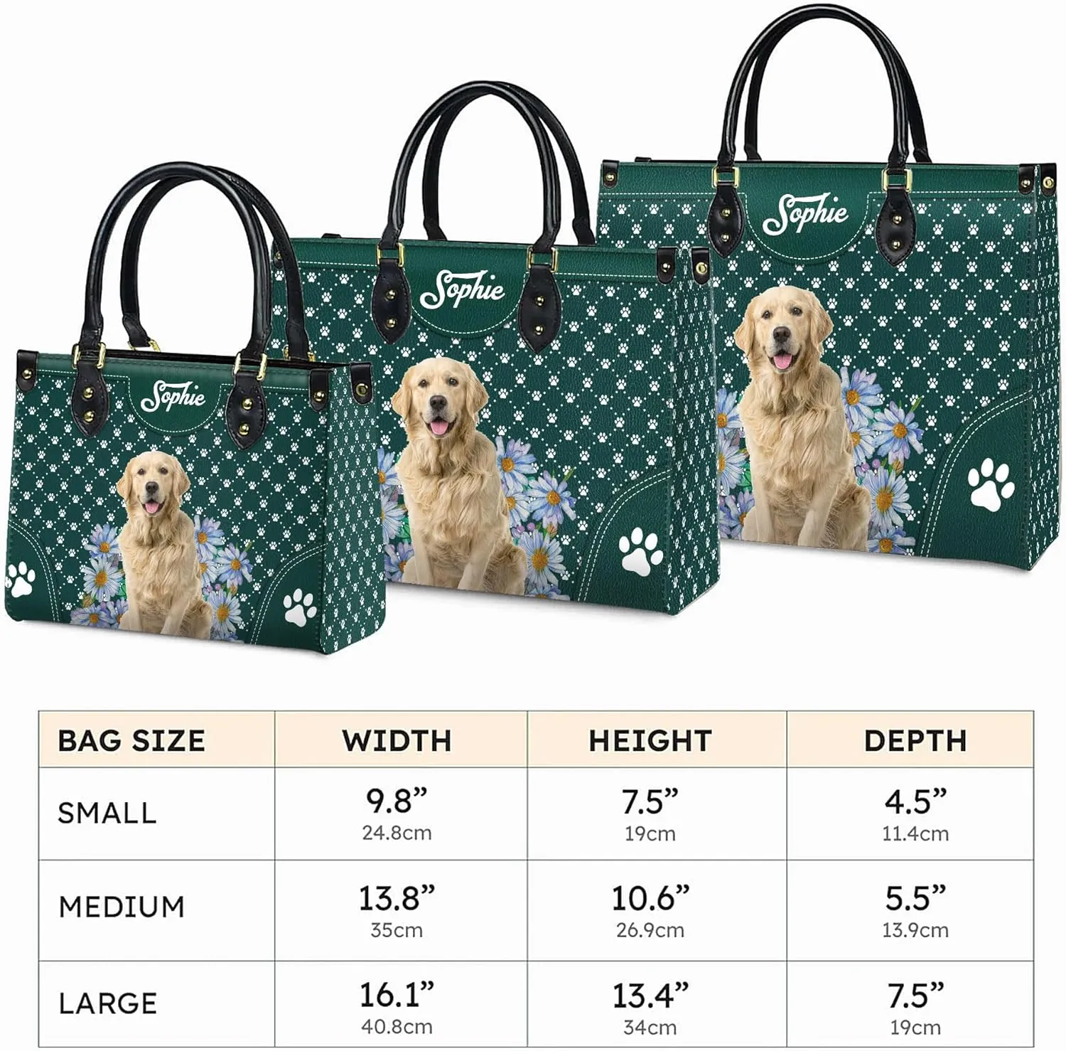 Personalized Golden Retriever Dog Handbags, Custom Name Dog Leather Bags, Purses, Shoulder Bag, Gift For Dog Mom Dog Lover