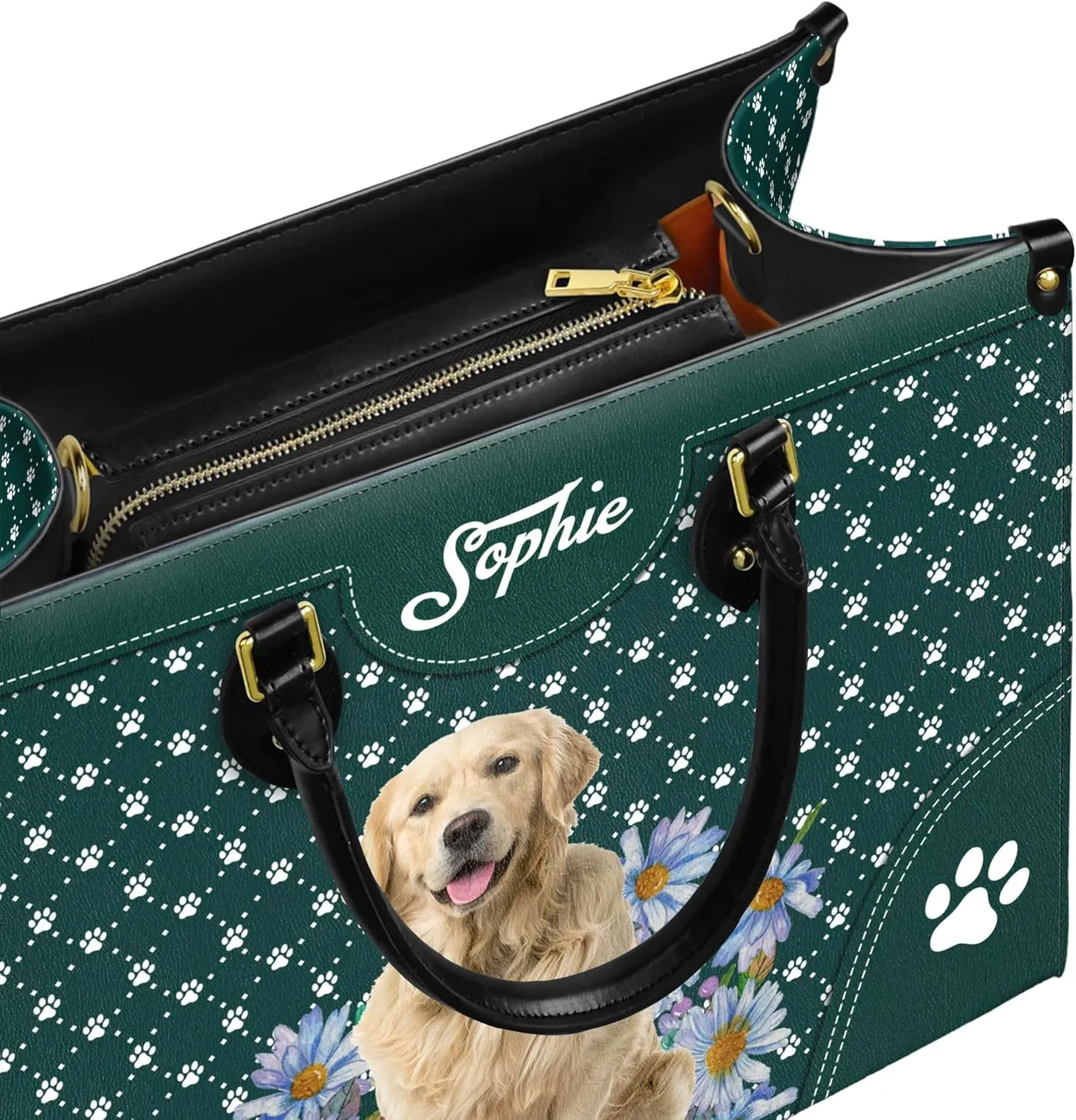 Personalized Golden Retriever Dog Handbags, Custom Name Dog Leather Bags, Purses, Shoulder Bag, Gift For Dog Mom Dog Lover