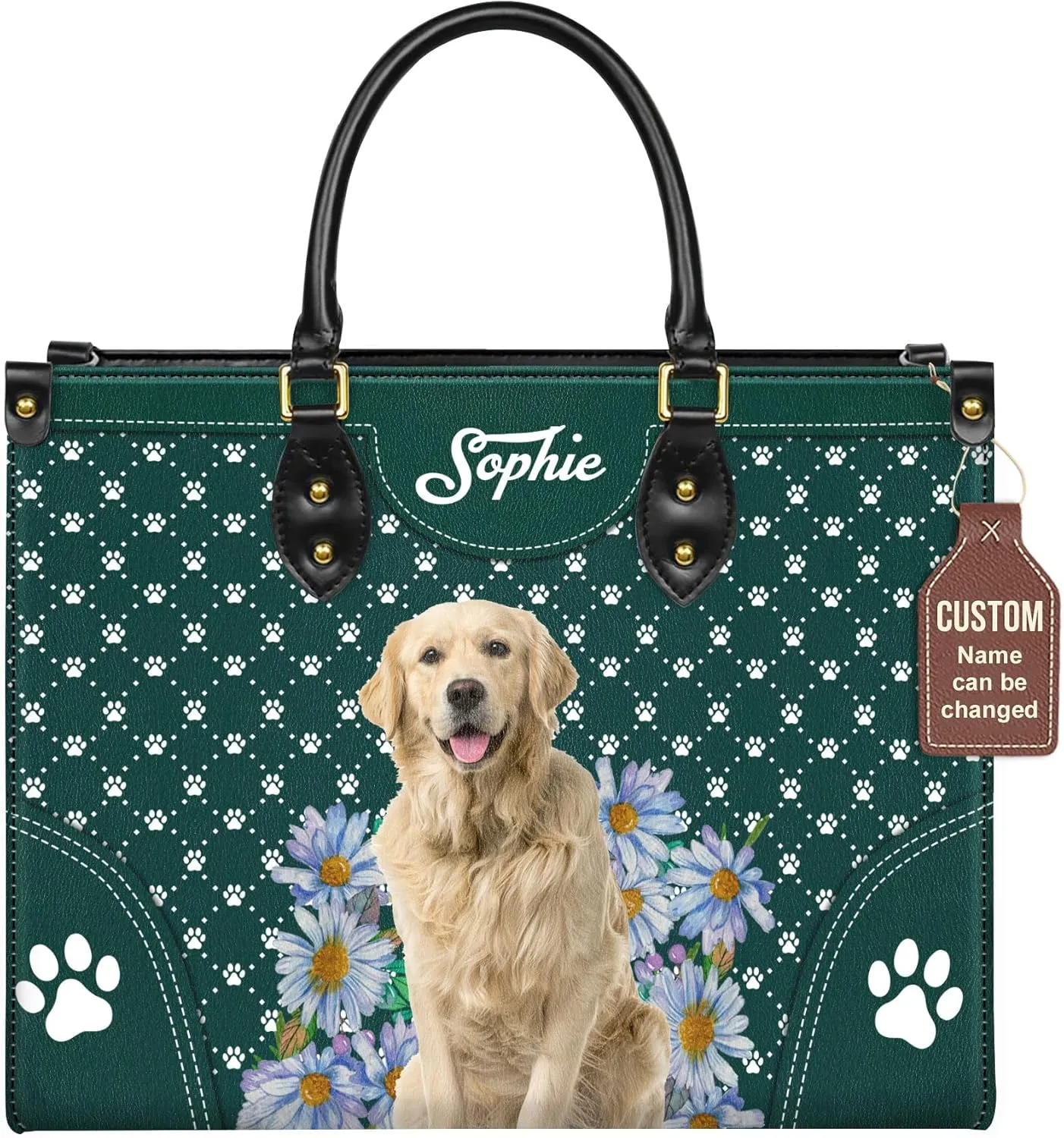 Personalized Golden Retriever Dog Handbags, Custom Name Dog Leather Bags, Purses, Shoulder Bag, Gift For Dog Mom Dog Lover