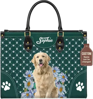 Personalized Golden Retriever Dog Handbags, Custom Name Dog Leather Bags, Purses, Shoulder Bag, Gift For Dog Mom Dog Lover