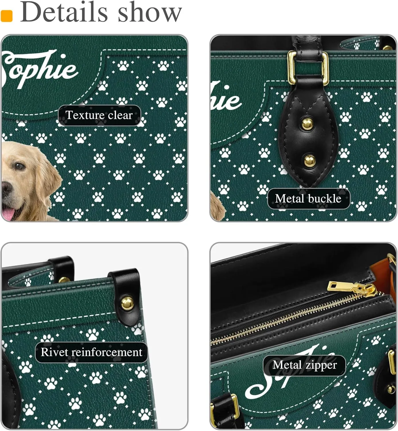 Personalized Golden Retriever Dog Handbags, Custom Name Dog Leather Bags, Purses, Shoulder Bag, Gift For Dog Mom Dog Lover