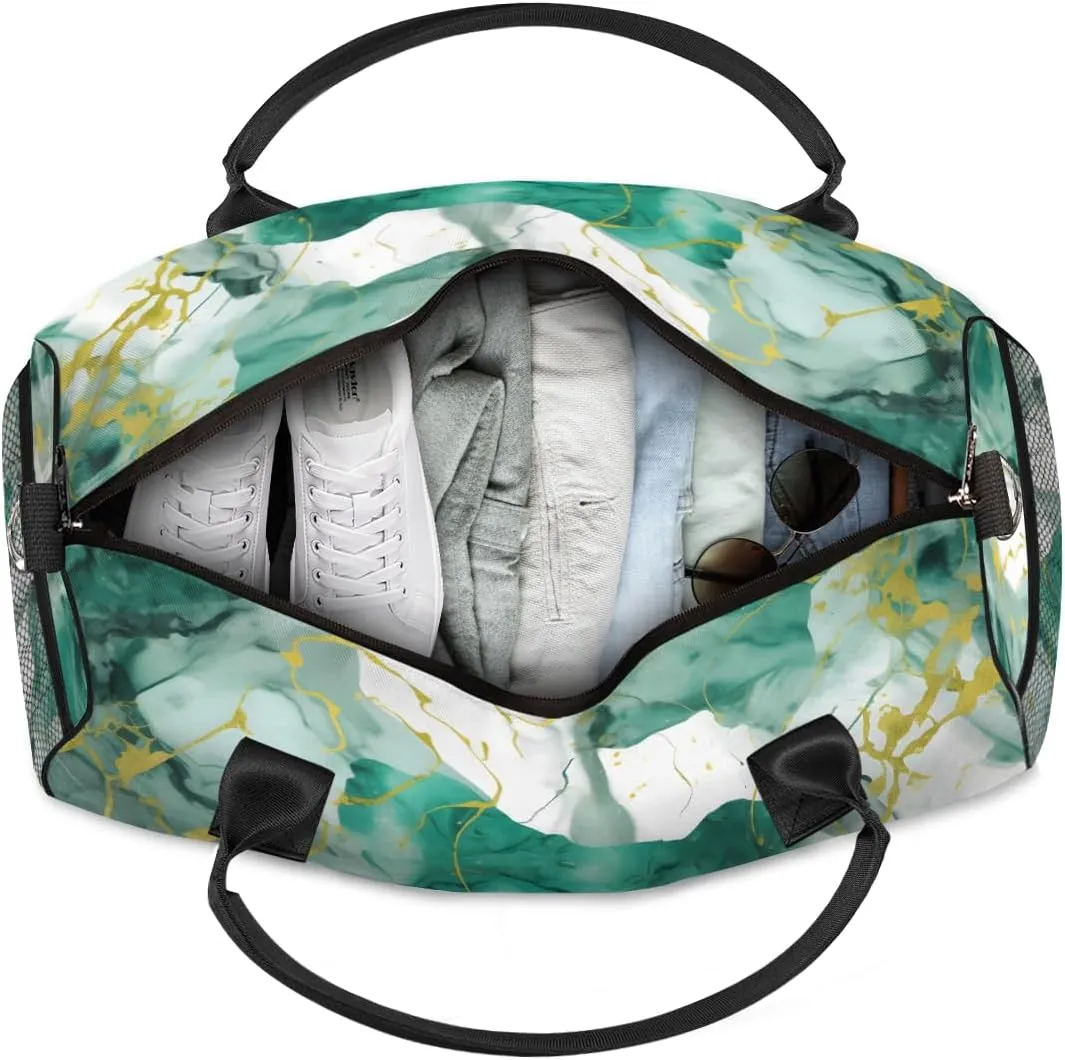 Personalized Marble Art Travel Duffel Bag with Name, Custom Gym Sport Bag Gold Marble Carry On Weekend Overnight Duffel Bag for Men Women