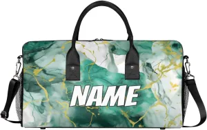 Personalized Marble Art Travel Duffel Bag with Name, Custom Gym Sport Bag Gold Marble Carry On Weekend Overnight Duffel Bag for Men Women