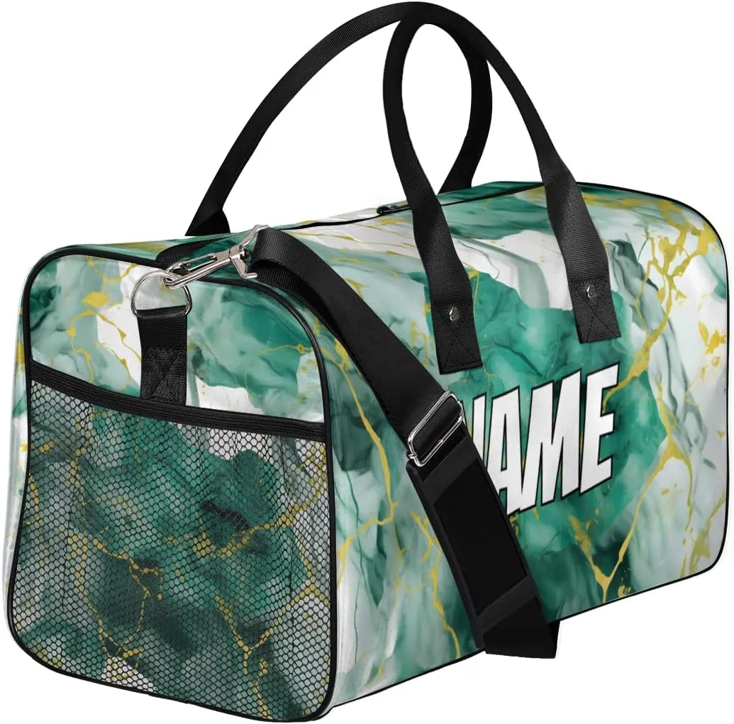 Personalized Marble Art Travel Duffel Bag with Name, Custom Gym Sport Bag Gold Marble Carry On Weekend Overnight Duffel Bag for Men Women