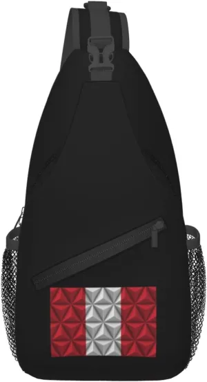 Peruvian Flag With Polygonal Effect Crossbody Bags For Women Men Chest Backpack Gym Shoulder Bag Travel Outdoor Sports Casual Crossbody Bags
