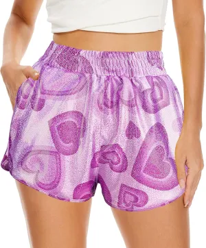 PESION Women's Metallic Shiny Shorts Sparkly Rave Hot Short Pants