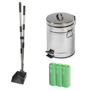 Pet Fit For Life Outdoor 16" Waste Can, Poop Scoop with Rake, Bag Roll 3-Pack Bundle