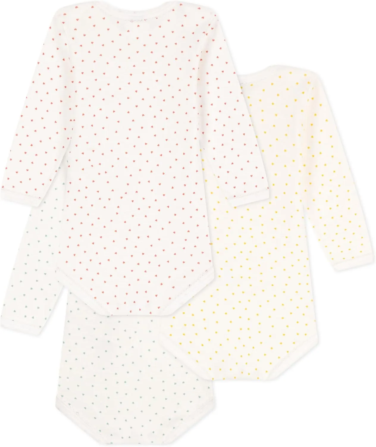 Petit Bateau Babies' Heart Patterned Long-Sleeved Cotton Bodysuits - 3-Pack SIZES 3-36 MONTH